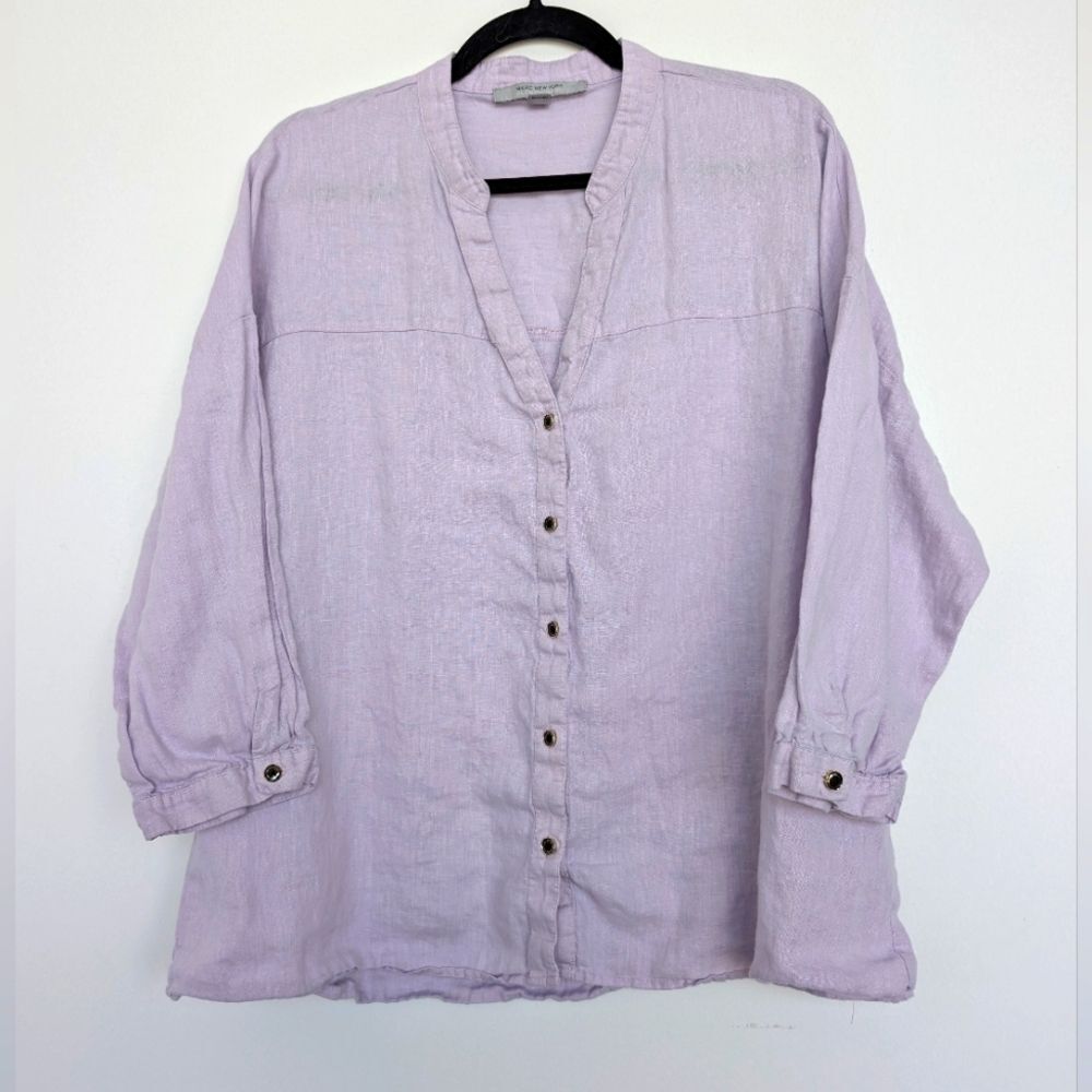 Andrew Marc New York 100% Linen Lavender Button-Up Blouse Sz XL